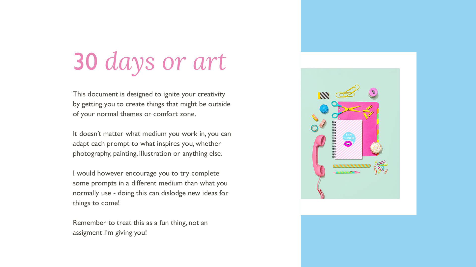 30-Day Creative Prompts Calendar4 Free 30-Day Creative Prompts Calendar by HIYA CREATIVE