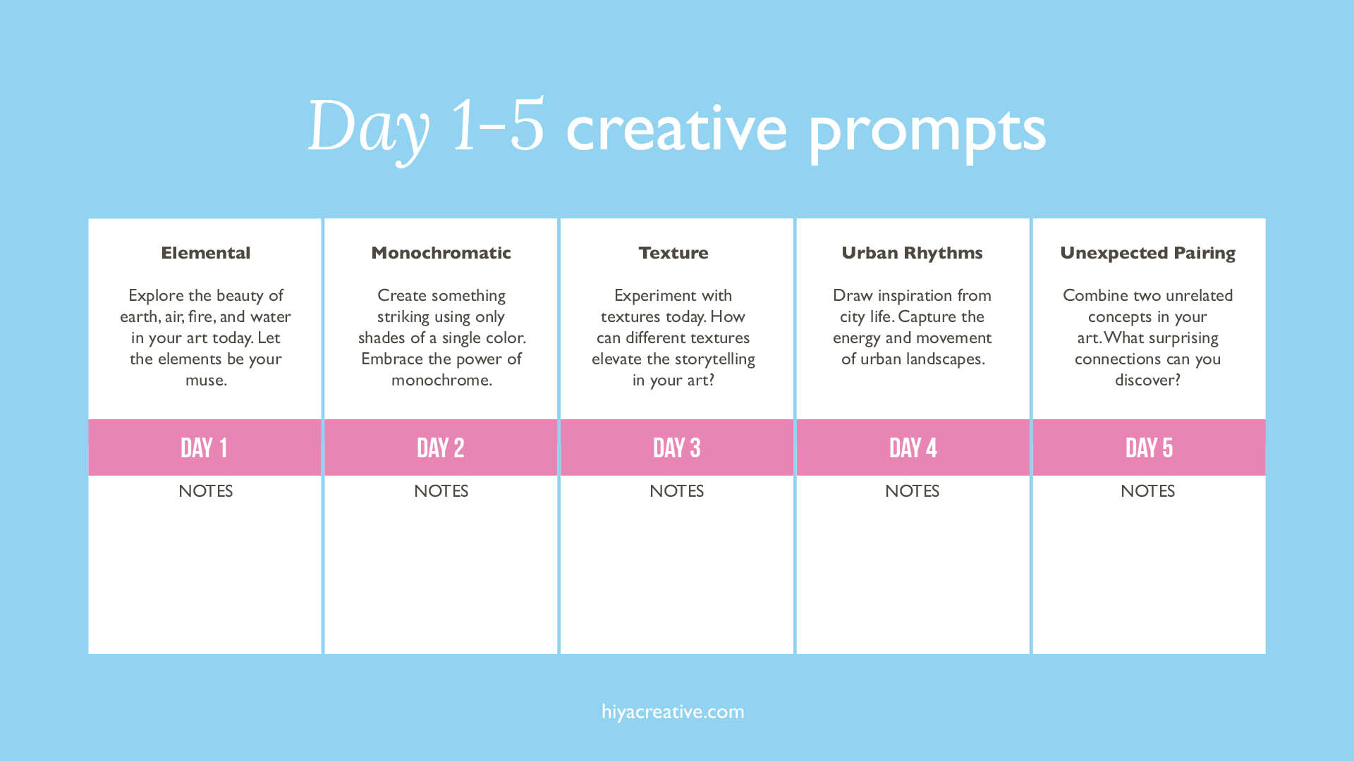 Free 30-Day Creative Prompts Calendar by HIYA CREATIVE