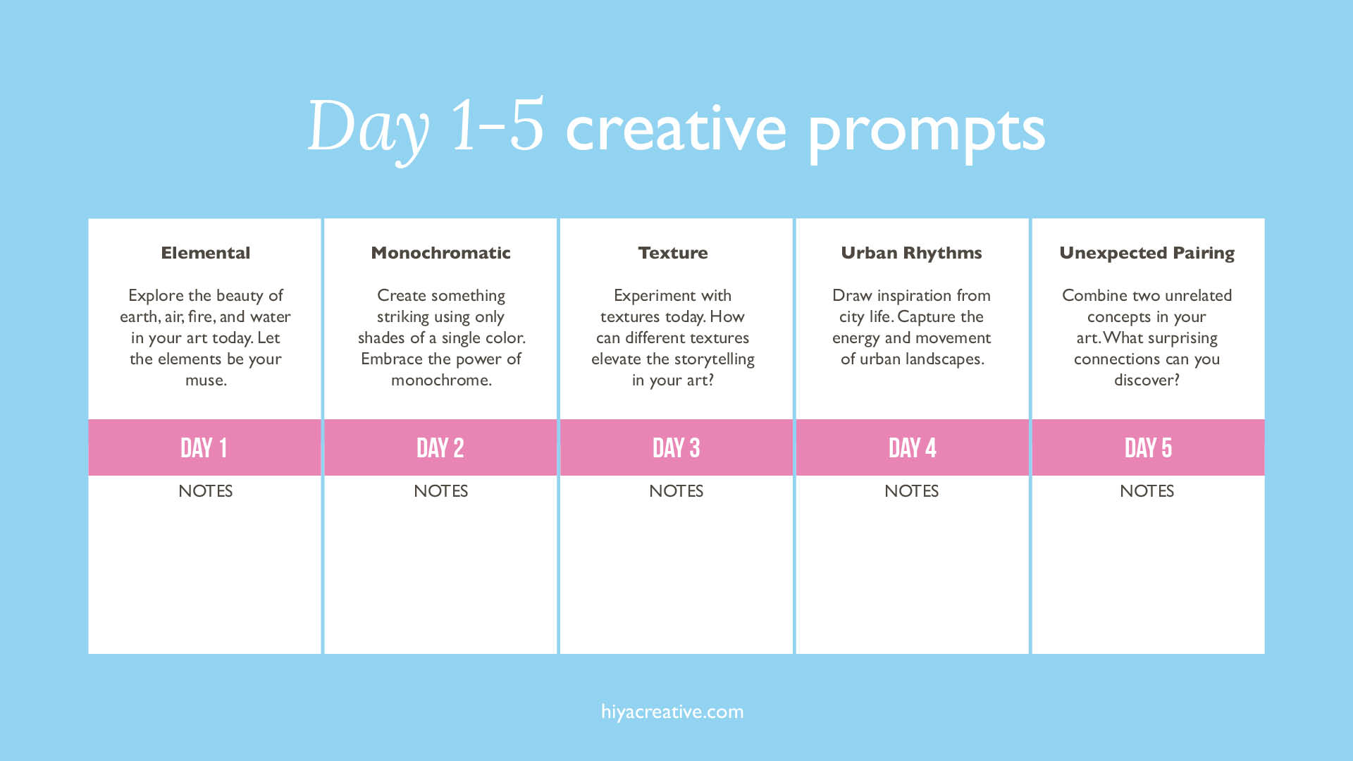 Free 30-Day Creative Prompts Calendar by HIYA CREATIVE Free 30-Day Creative Prompts Calendar by HIYA CREATIVE